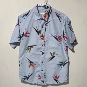 Roberta Oaks Light Blue Tropical Print Shirt birds of paradise floral
